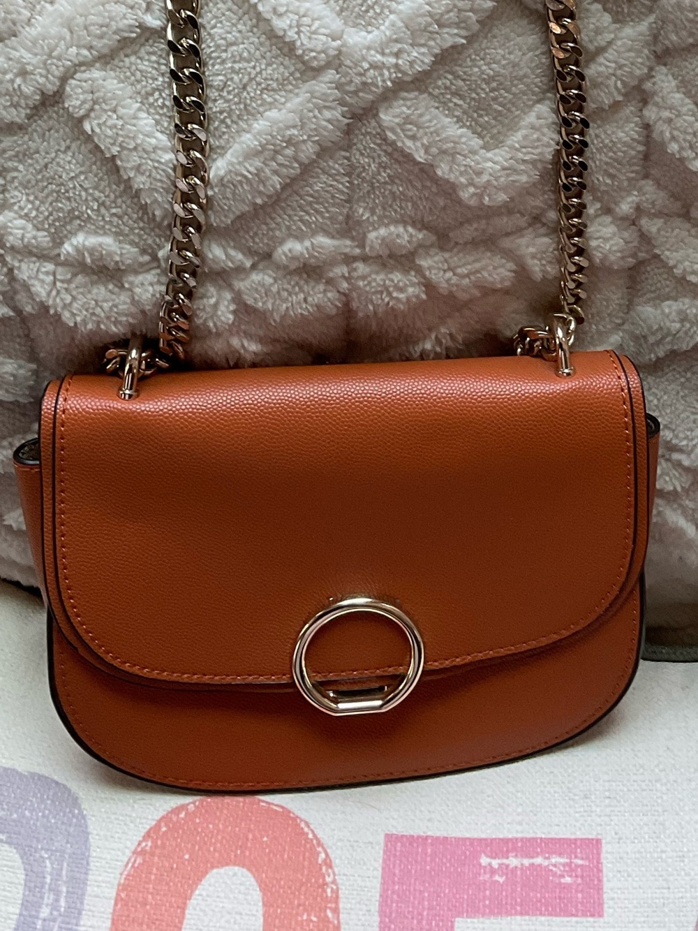 Women's Tan Crossbody Bag with Gold Chain by Expressions NYC